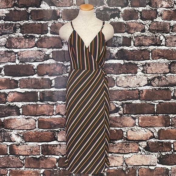 LUNIK Dress Wrap Olive Green Orange Blue Stripes Size Large - Picture 4 of 15